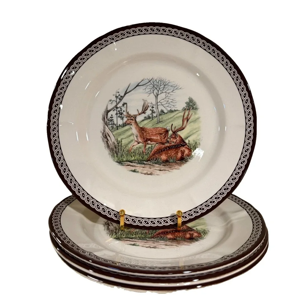 Set of 4 LEGEND British Heritage Earthenware Fall Deer Dinner Plates 10.7
